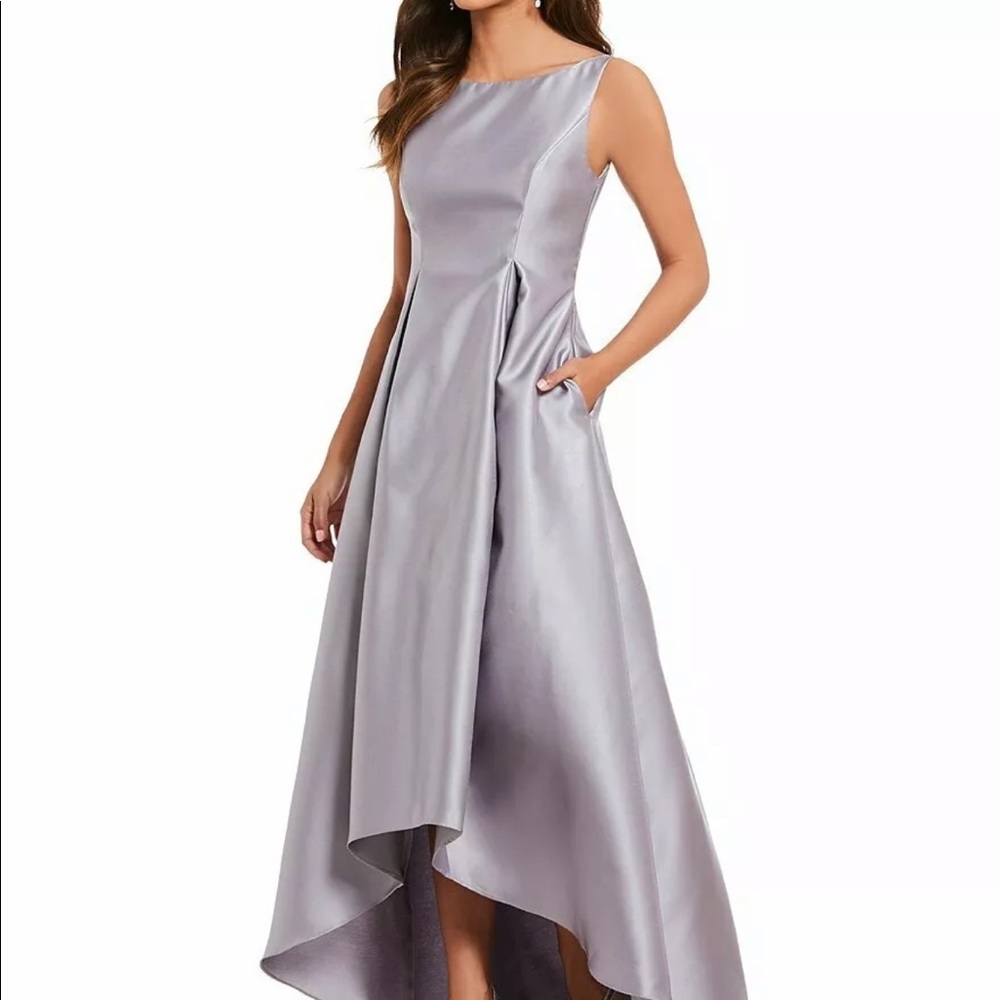 Adrianna Papell silver Gray High Low Dress Gown 4